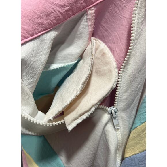 Vintage 80s Teddi Sport Pastel Pink Bone White Full Zip Windbreaker Size L - Picture 10 of 10
